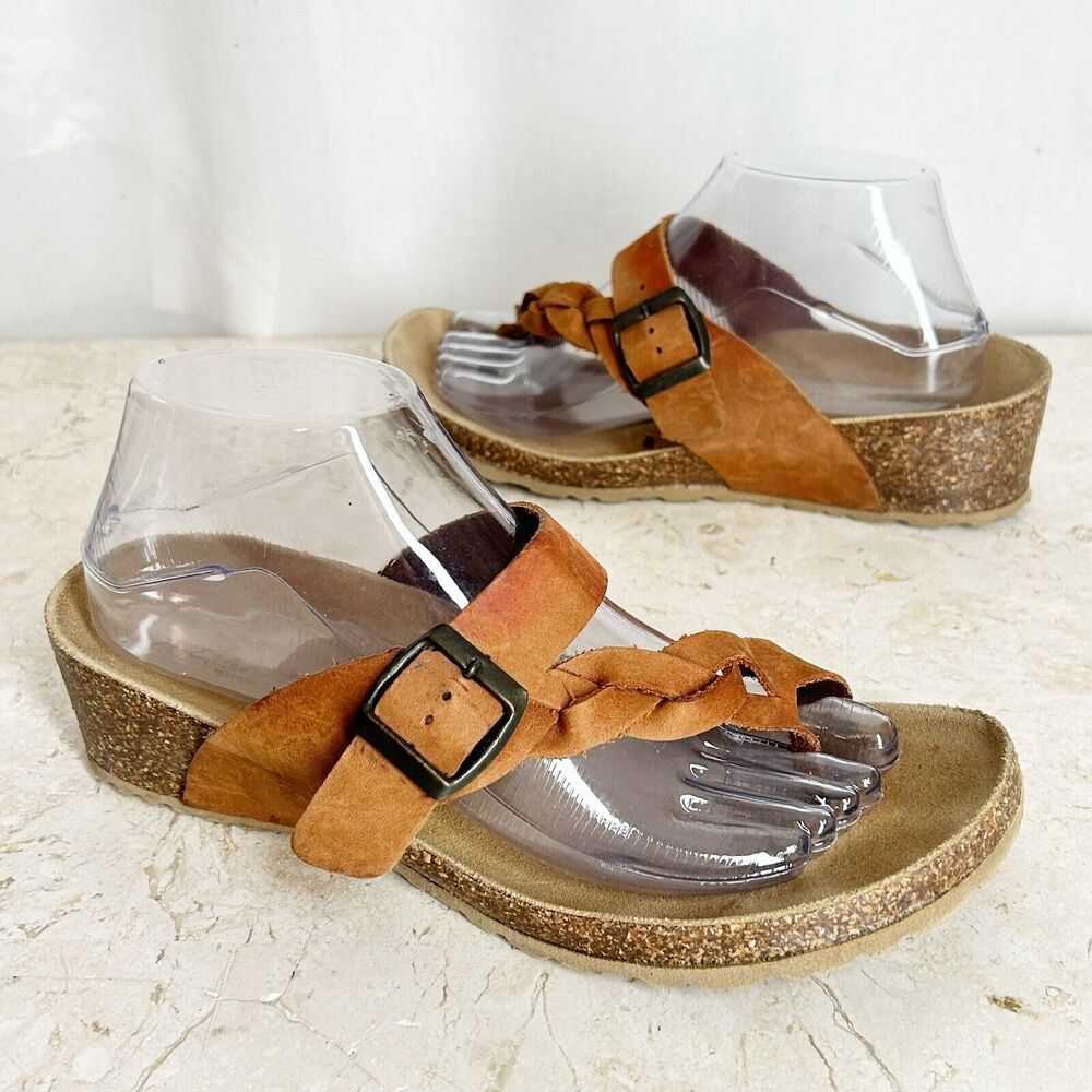 A Giannetti Footbed Shoes 9 Euro 40 Brown Leather Sandals Cork Comfort Wedge